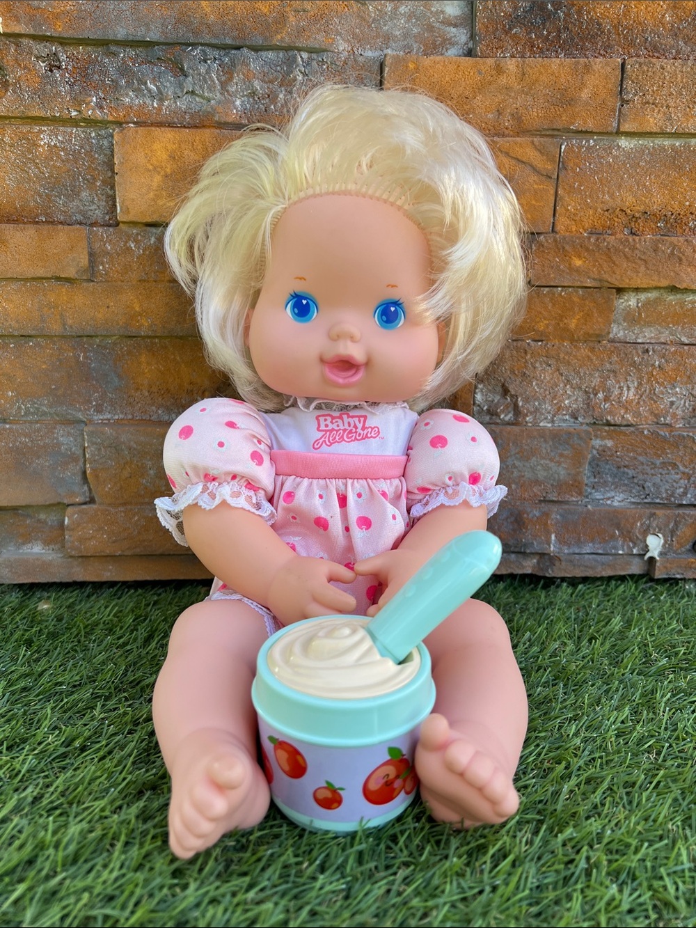 VINTAGE 1991 Kenner Baby All Gone doll wearing a cherry-patterned dress 🍒
